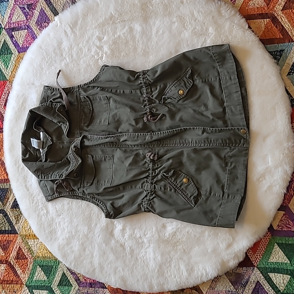 Sebby Olive Green Utility Pockets 100% Cotton Outdoor Casual Vest